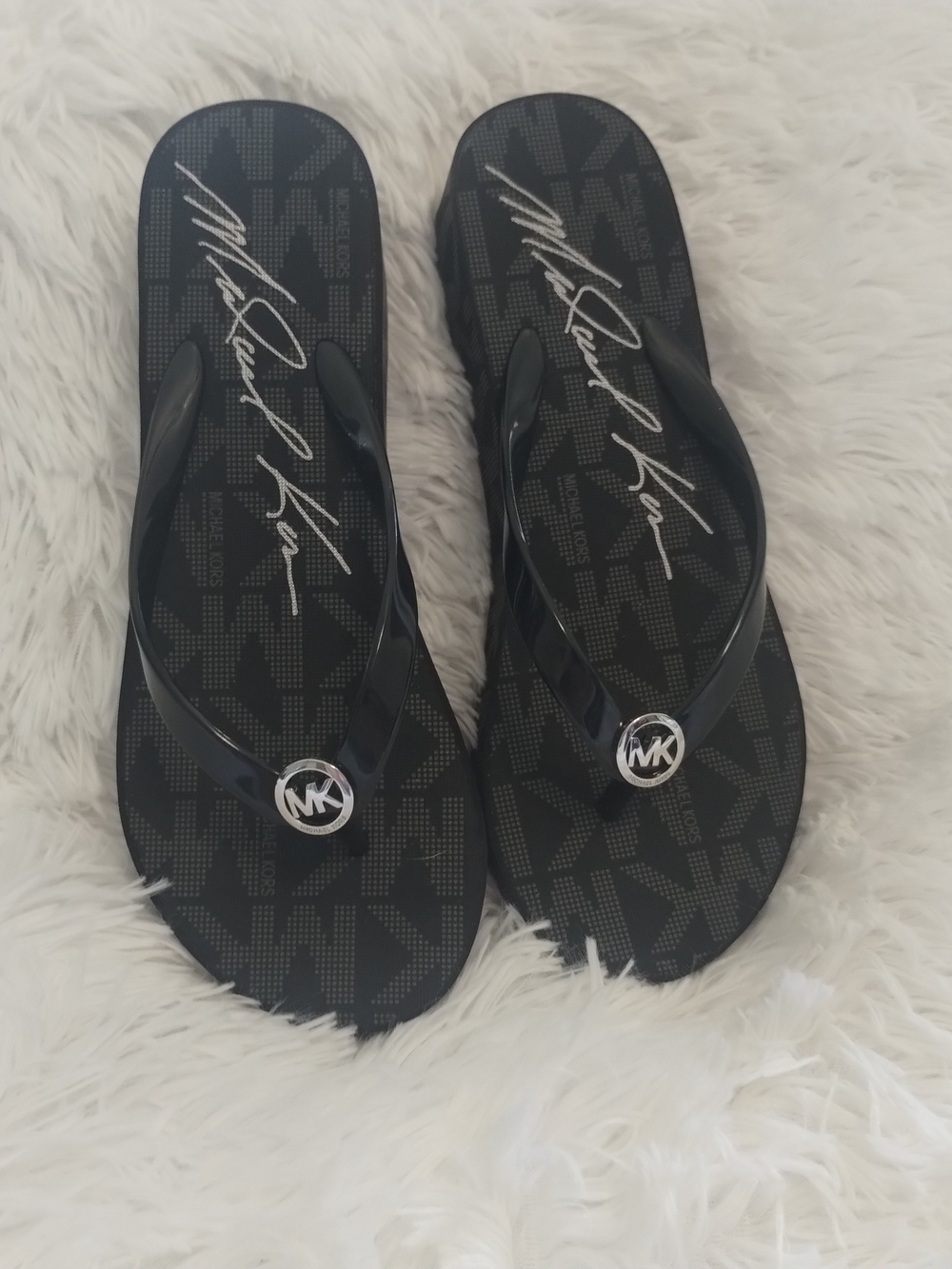 Michael Kors Black Logo MK Jelly Flip Flops